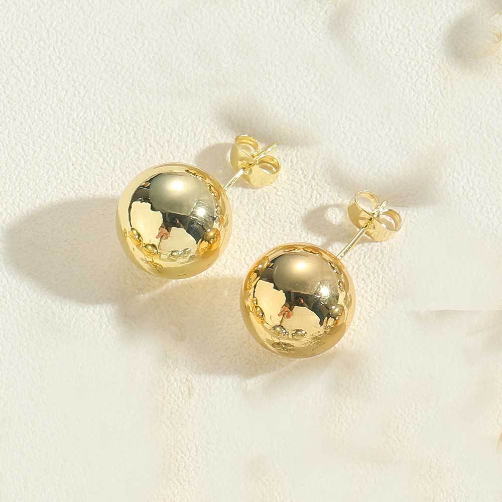 Wholesale Copper Plated 14K Simple Fashionable Glossy Round Stud Earrings